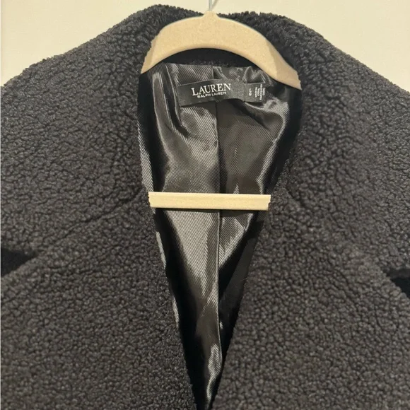 Ralph Lauren faux fur black coat. Women’s Sherpa jacket large L small lining fix - Picture 3 of 11